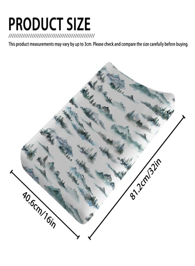 KASTLEE Watercolor Misty Forest Painting Baby Changing Table Pad Covers for Boy Girl 32''x16'' Mountain Foggy Fitted Changing Table Sheets Soft Breathable Diaper Changing Table Mats Covers - Image 2